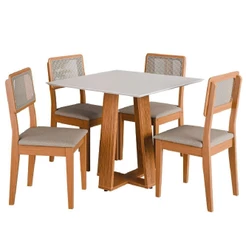 Conjunto Sala De Jantar Mesa Athenas Quadrada 4 Cadeiras Santiago Dobuê Madeirado Off White