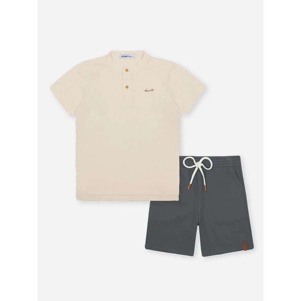 CONJUNTO INFANTIL MASCULINO CAMISETA BOTOES E BERMUDA EM MOLETINHO