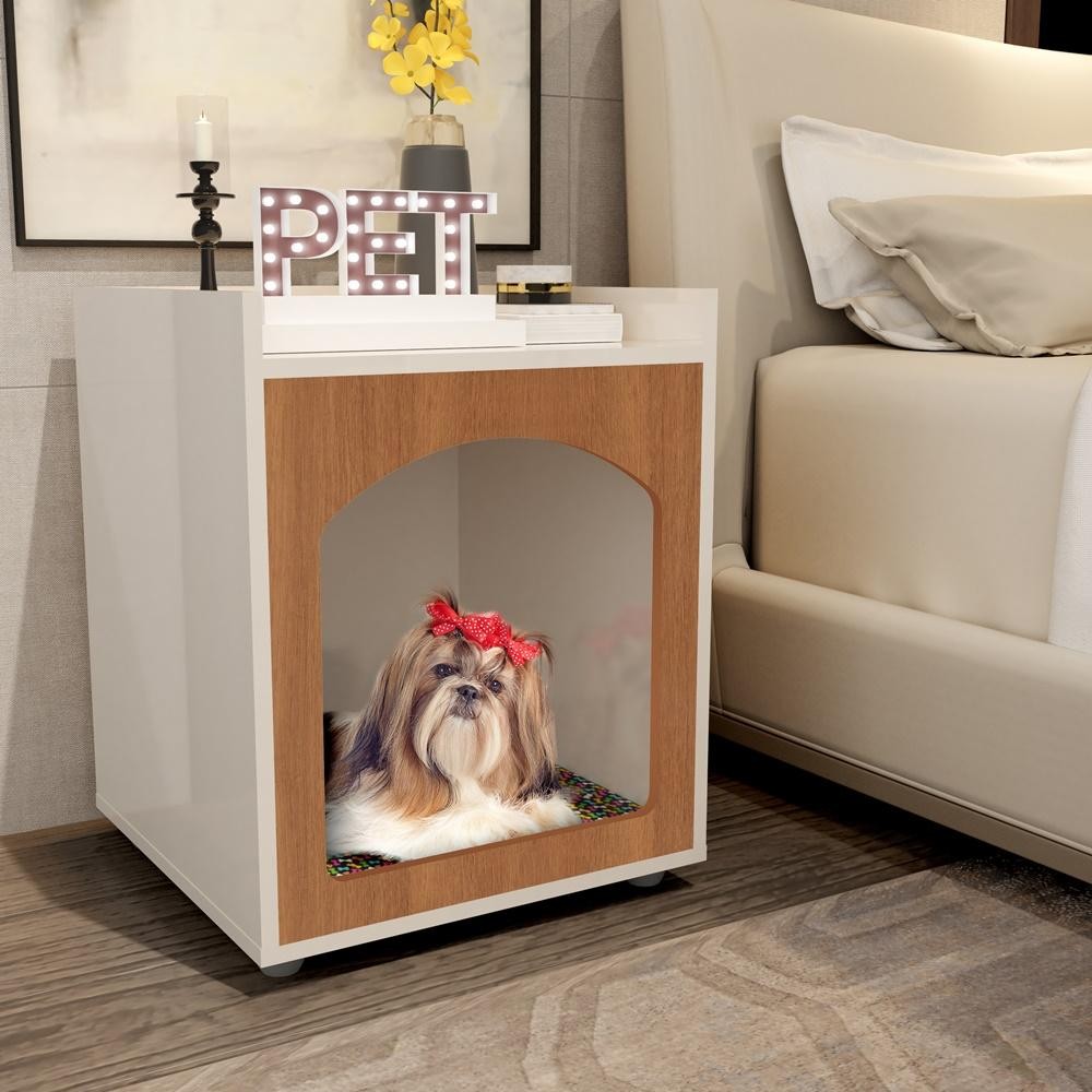 Mesa de Cabeceira Casinha de Cachorro/Gato PET Off White Freijo Ofertamo