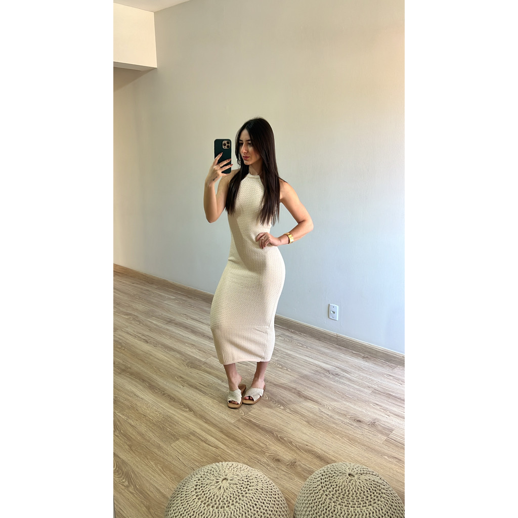 Vestido Midi Frente Única Amarração Pescoço Tricot Verão em Oferta na Shopee
