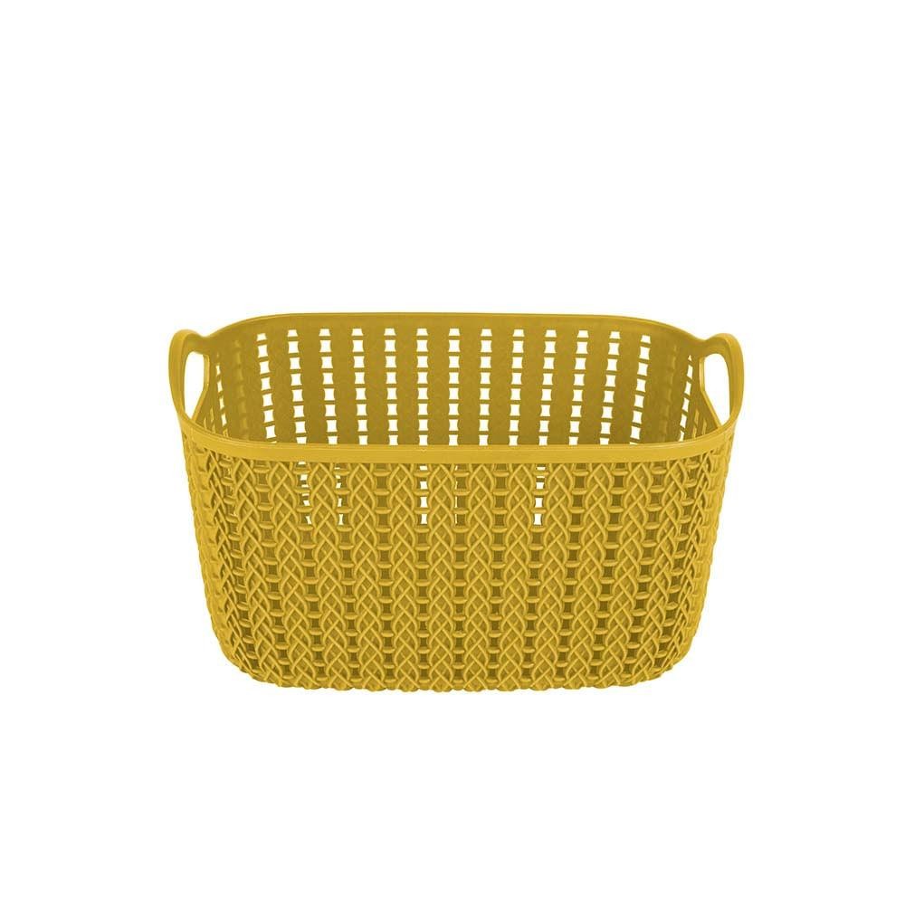 Cesto Trançado Retangular Alto Pequeno Mostarda em Oferta na Shopee