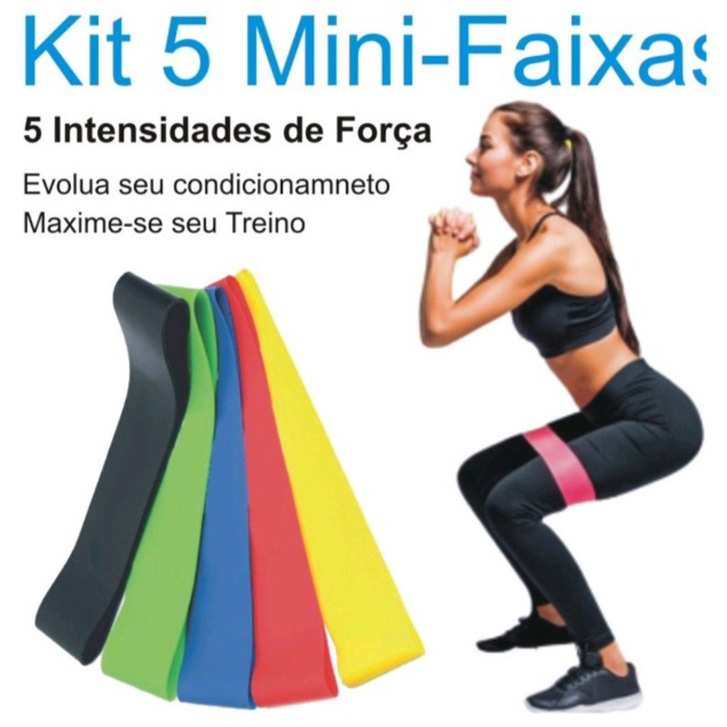 Kit 5 Faixas Elásticas Mini Bands para Exercícios