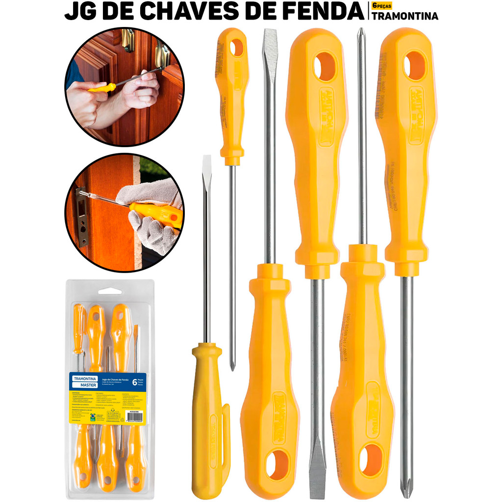 Kit Jogo De Chave De Fenda 6 Peças Tramontina Ponta Chata Cruzada E Tipo Clip Reparos Elétricos em Oferta na Shopee