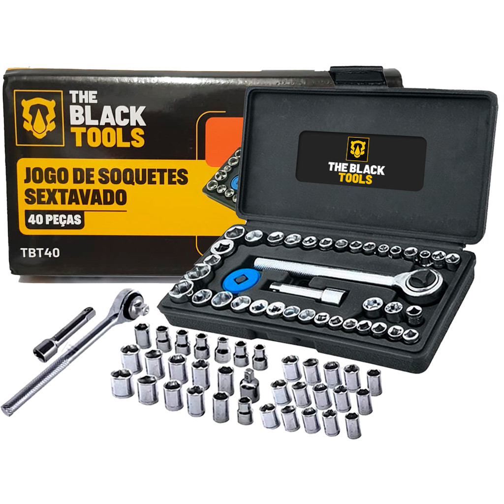 Kit Jogo Chave Catraca Maleta Pito Jogo Completo Soquete 40 Peças The Black Tools em Oferta na Shopee