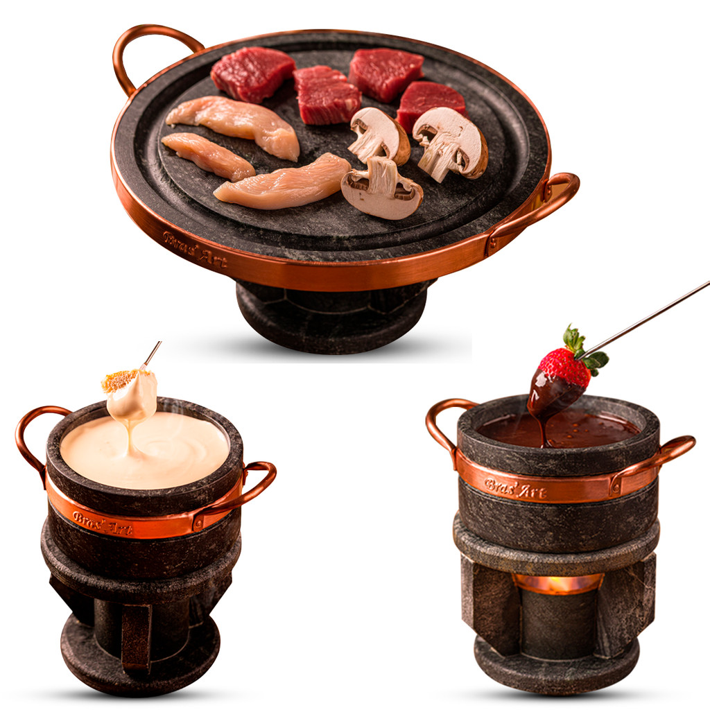 Kit Fondue 27 Cm + 2 Fondue 500ml Pedra Sabão Bras Art