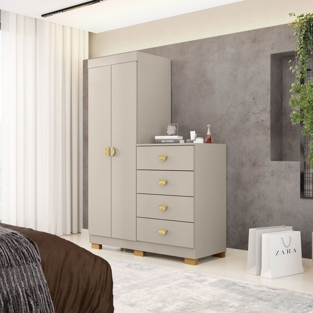 Cômoda Guarda-roupa Cristal 2 Portas 4 Gavetas