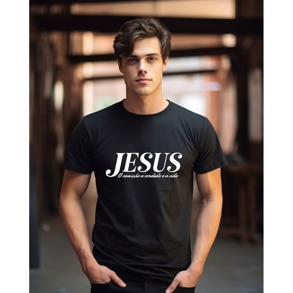Blusa Cristã JESUS É O CAMINHO Masculina Feminina Evangélica Camisa Gospel Estampada Algodão 100% Algodão Premium