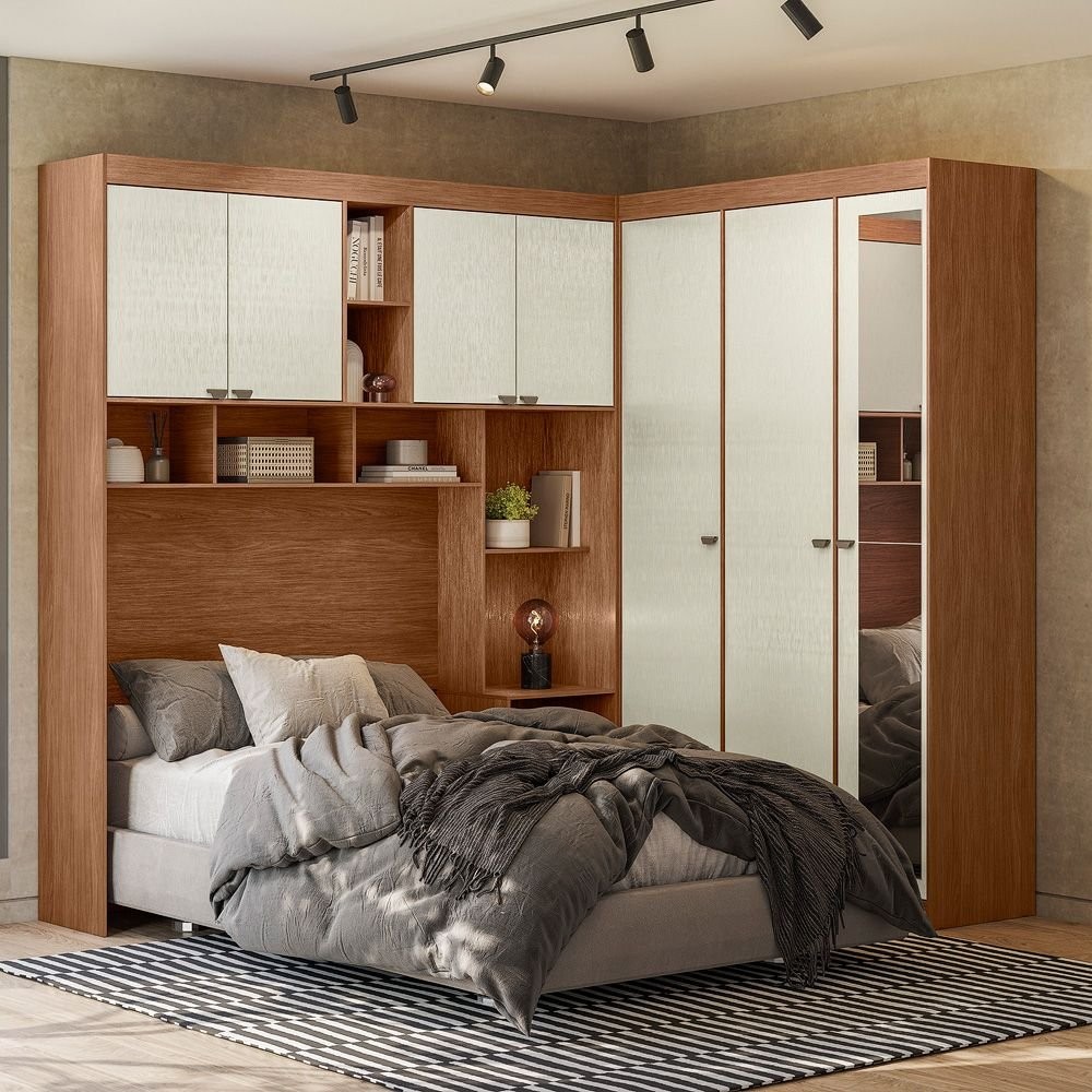 Guarda-roupa Casal Modulado Lugano com Espelho Jatoba/Areia em Oferta na Shopee
