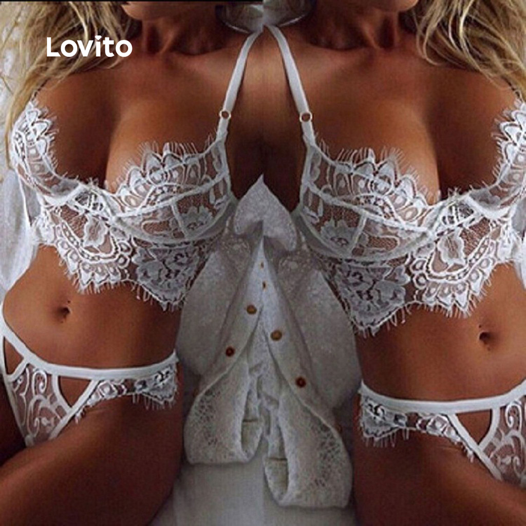 Lovito Renda Sexy Lingerie Respirável para Todas As Estações Sexy Lingerie para Mulheres LCS25A18