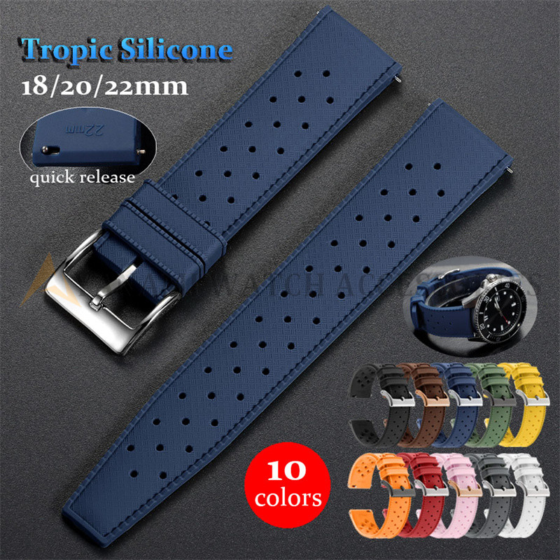 18mm 20mm 22mm Colorido Tropic Silicone Pulseira De Relógio Liberação Rápida À Prova Dwaterproof Água Borracha Banda Fem