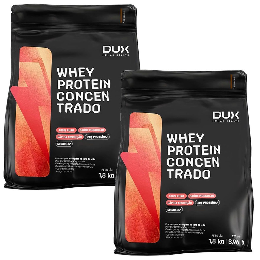 Kit 2X Whey Protein Concentrado - 1800g Refil Cappuccino - Dux Nutrition