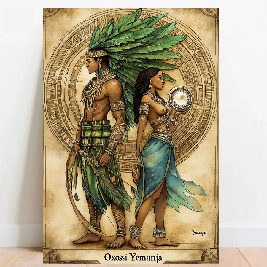 Quadro Placa decorativa Oxossi e Yemanja Orixá Umbanda Candomblé Decorativo Oxalá 02