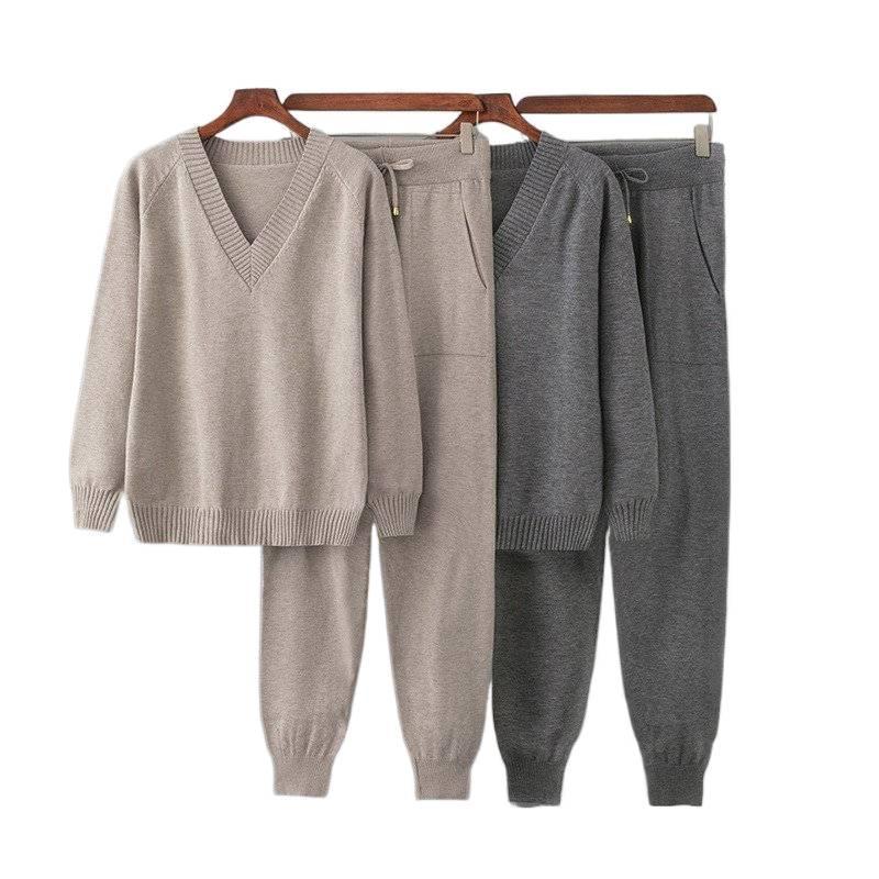 Novo conjunto de suéter e calças harem, conjunto casual de duas peças com suéter pullover. XJN