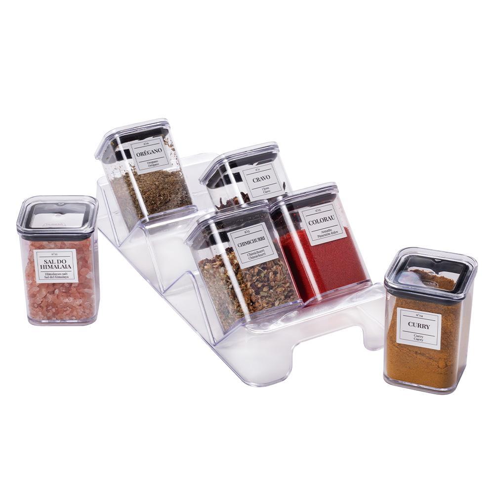 Kit 6 Porta Condimentos Temperos Herméticos Preto Plasútil