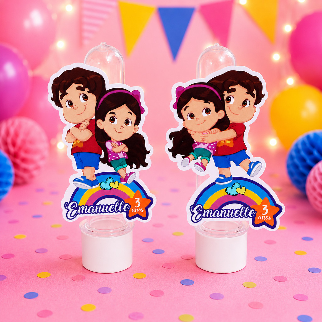 Apliques 3D para Tubetes Maria Clara e JP - festa infantil - lembrancinhas personalizadas - Tags para Tubetes