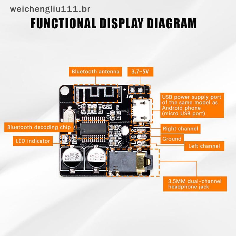 # weicheng 1 Peça Placa Receptora De Áudio BT DIY 4.1/5.0 MP3 Decodificadora Sem Perdas Módulo De Música Estéreo Fio DC3