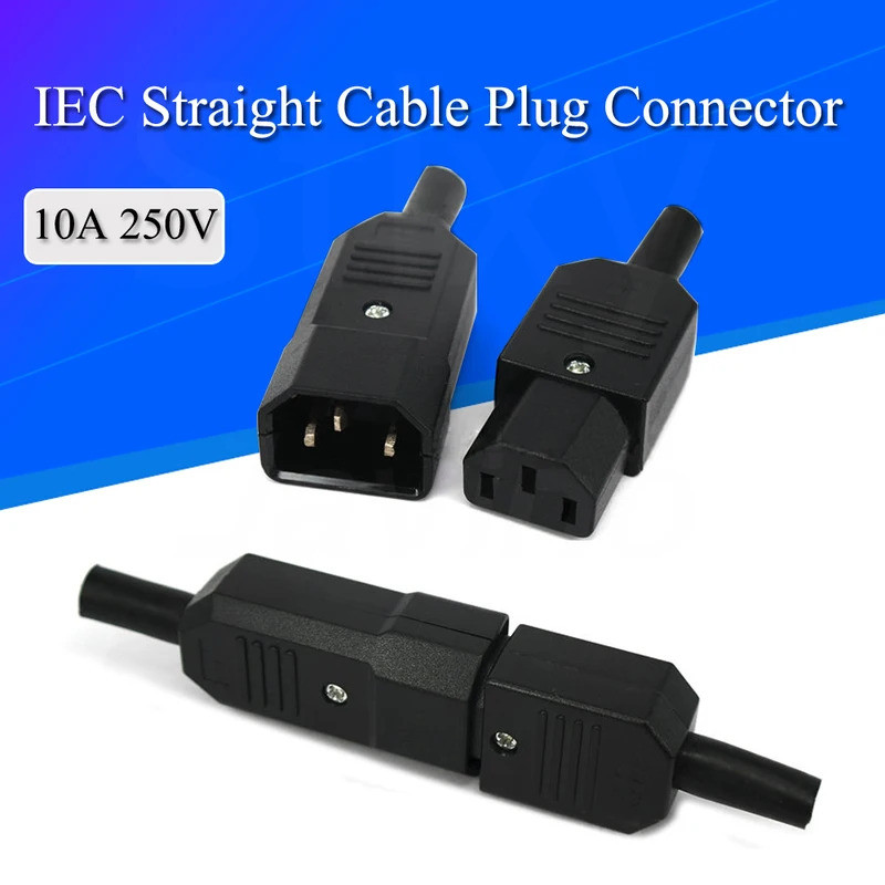 1/5/10 Pces IEC Cabo Reto Conector C13 C14 10A 250V Preto Fêmea & Macho Plug De Alimentação Reutilizável 3 Pinos AC Soqu