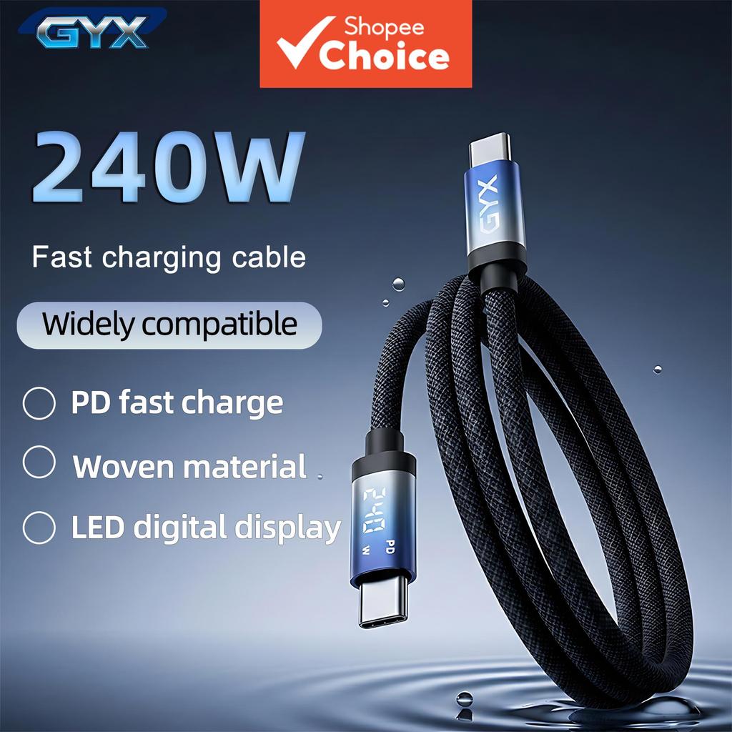 Cabo USB-C GYX 2 m, carregamento rápido 240 W/66 W, display digital LED para iPhone 17/16/15 Pro Max, Samsung, MacBook,
