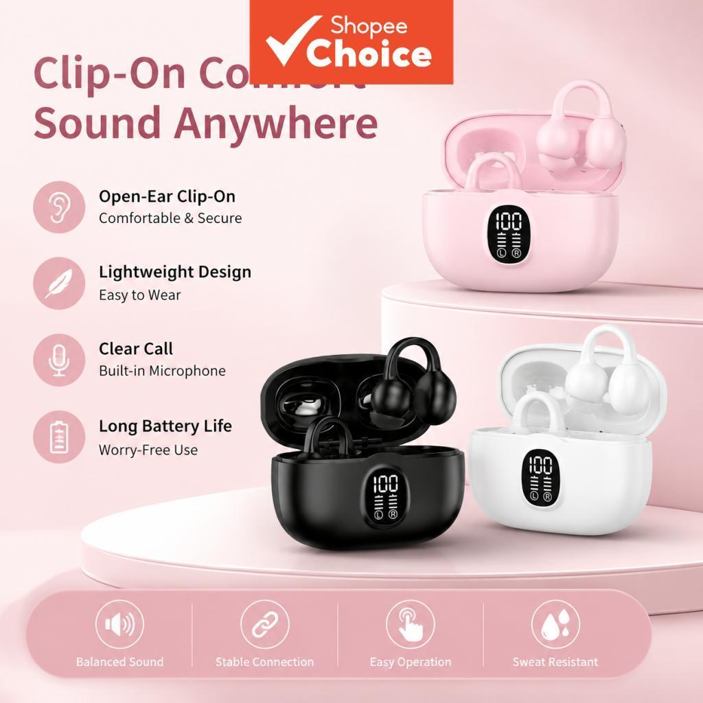 Fones de ouvido K80 com clipe de orelha, fones de ouvido Bluetooth, protocolo completo universal, adaptável a todos os