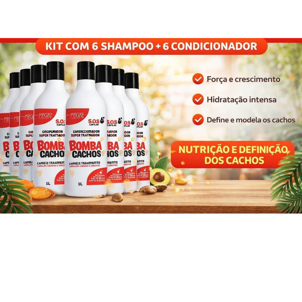 Kit 6 shampoo 1lt+ 6 condicionador 1lt da bomba cachos
