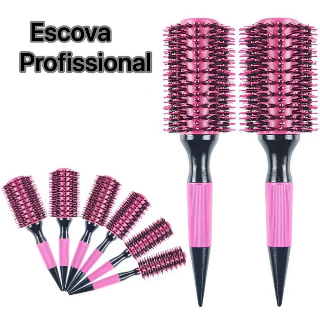 Escova De Cabelo Térmica Amarela Cerdas De Javali Mista Madeira
