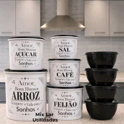 Kit organizadores de mantimentos para cozinha com 9 potes decorados