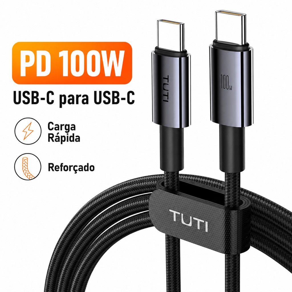 Cabo Tipo C 100w | Trançado | USB A Celular Notebook Tablet Compatível Samsung Iphone 17 16 1,2m 1,8m