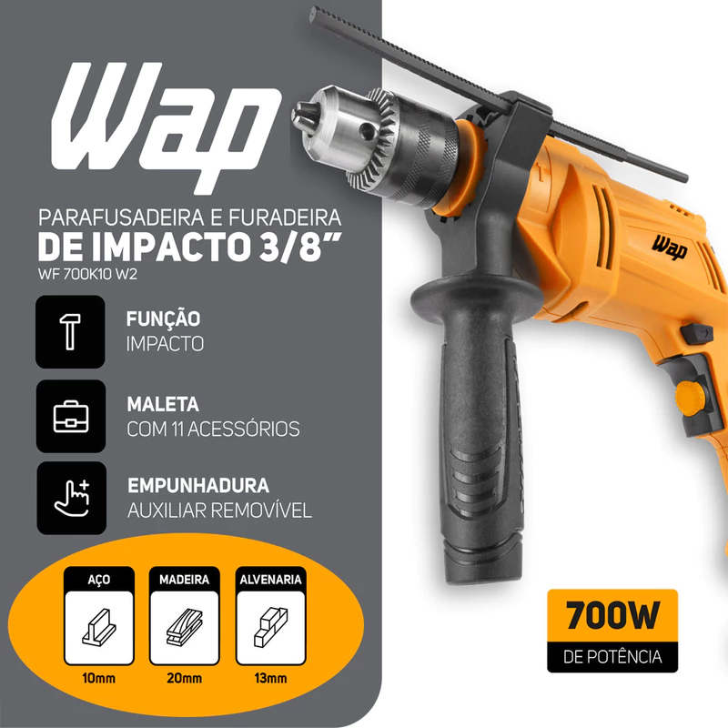 Furadeira de Impacto e Parafusadeira WAP WF 700K10 W2 700W — foto 3