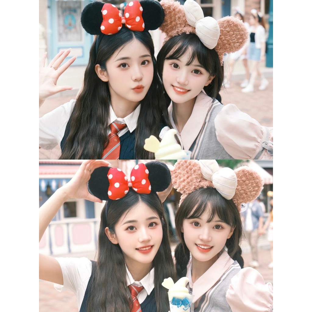 Disney Shirley rosa arco bandana doce pelúcia bandana bonito menina parque de diversões foto adereços Headwear