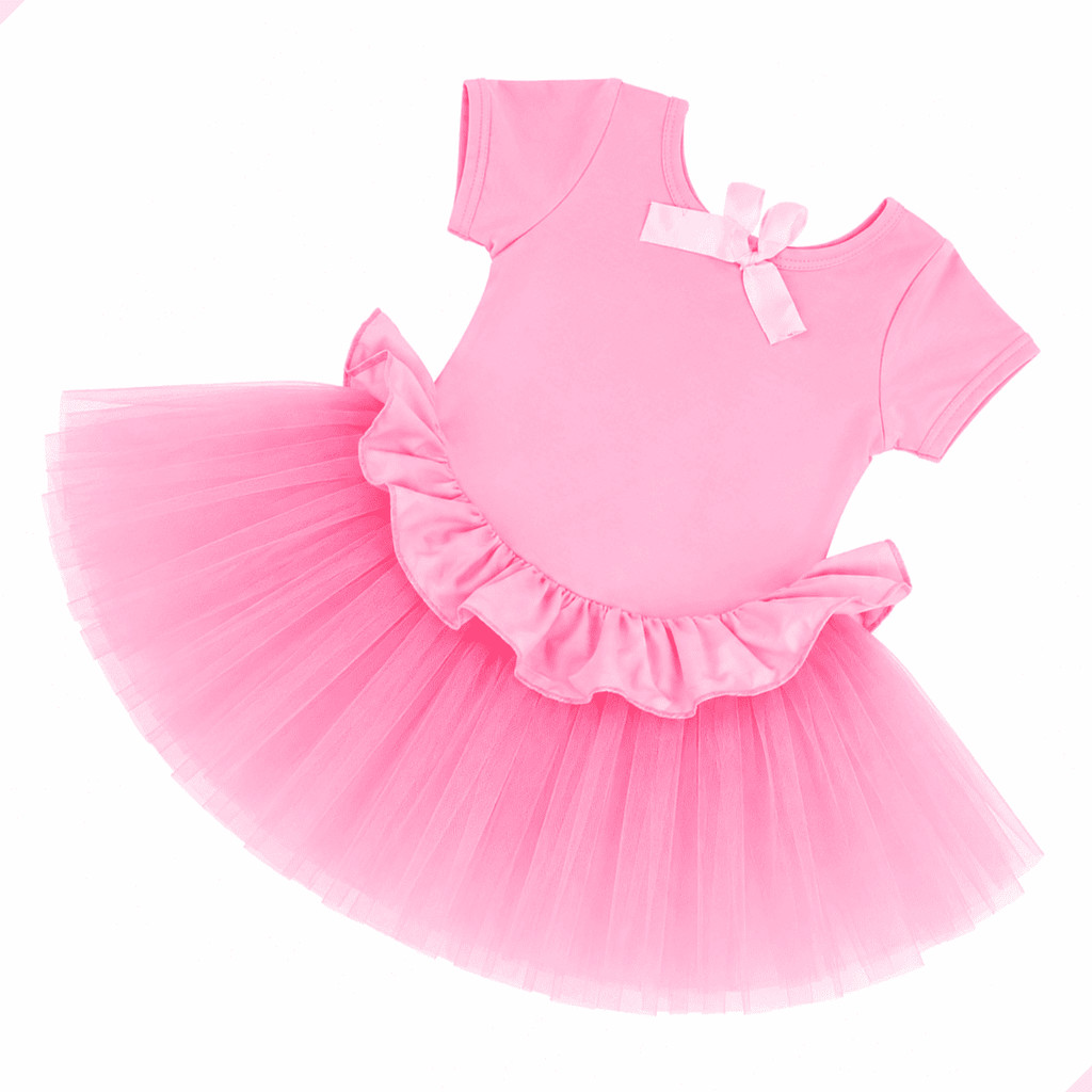 Roupinha de Ballet Infantil Body com Tutu Fantasia de Bailarina de Tule Rosa Para Apresentação