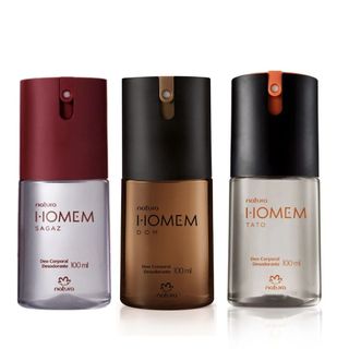 Kit Deo Corporal Natura Homem Masculino – Sagaz, Dom e Tato (3 Unidades de 100ml)