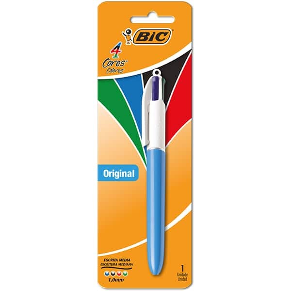 Caneta Esferográfica BIC 4 Cores Corpo Azul – 4 Cores em 1, Prática e Versátil