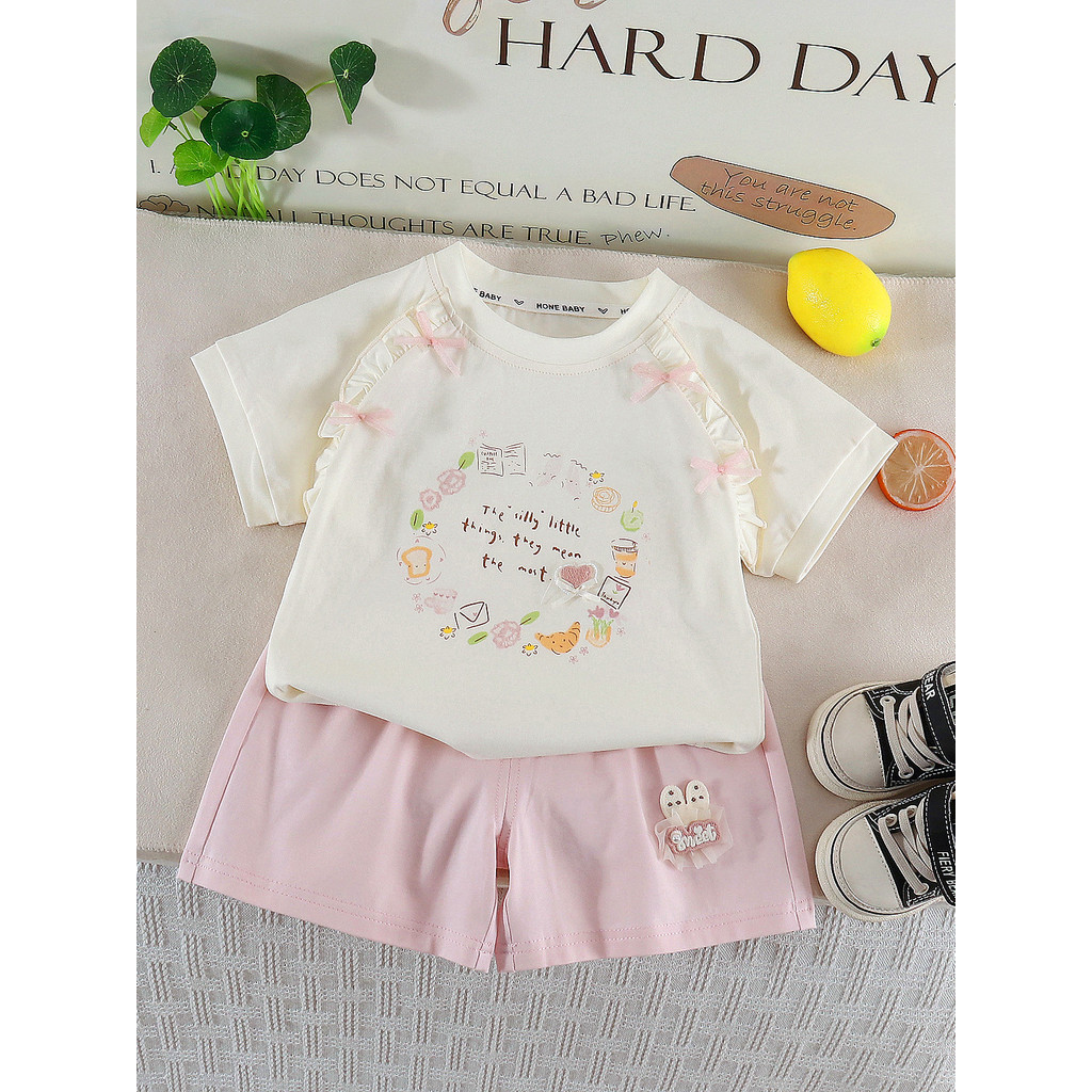 Meninas roupas de verão 2026 novo estilo moda manga curta terno de duas peças bebê verão moda crianças roupas do bebê cr