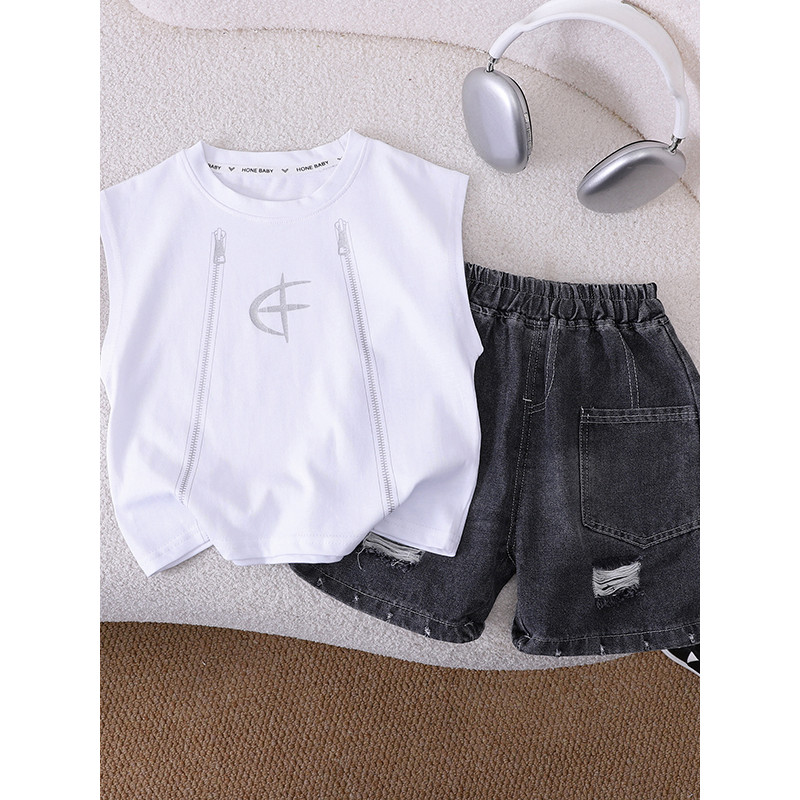 Meninos roupas de verão bonito moda sem mangas Shorts terno de duas peças bebê verão moda crianças na moda bebê crianças