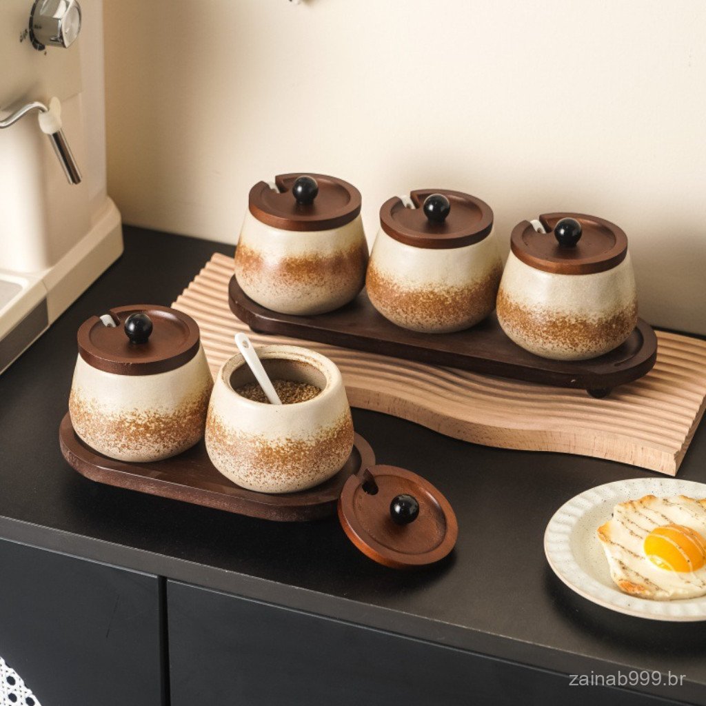 Conjunto de potes para temperos, potes de cerâmica para cozinha, conjunto combinado de potes de sal, potes de pimenta, c