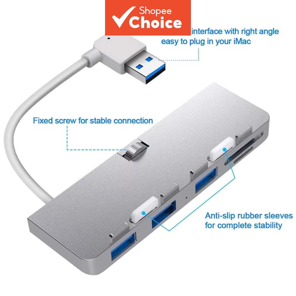 Hub USB 3.0 com 3 Portas, Divisor de USB e Leitor de Cartão TF/SD para iMac 21.5 27 PRO Slim Unibody e Acessórios de PC
