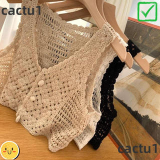 CACTU Cardigans Com Botões , Regatas Curtas De Crochê De Malha De Tecido Sem Mangas , Lenços Curtos De Praia Chiques