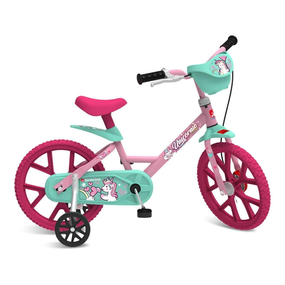 Bicicleta Infantil Bandeirante Aro 14 Unicórnio com Rodinhas Freio Tambor Quadro em Aço