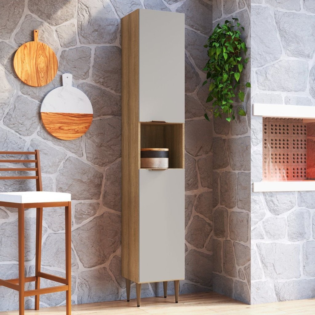 Armário Paneleiro 2 Portas 1 Nicho 35cm Veneza Modulada Bege/Mel/Arenas Mel/Arenas
