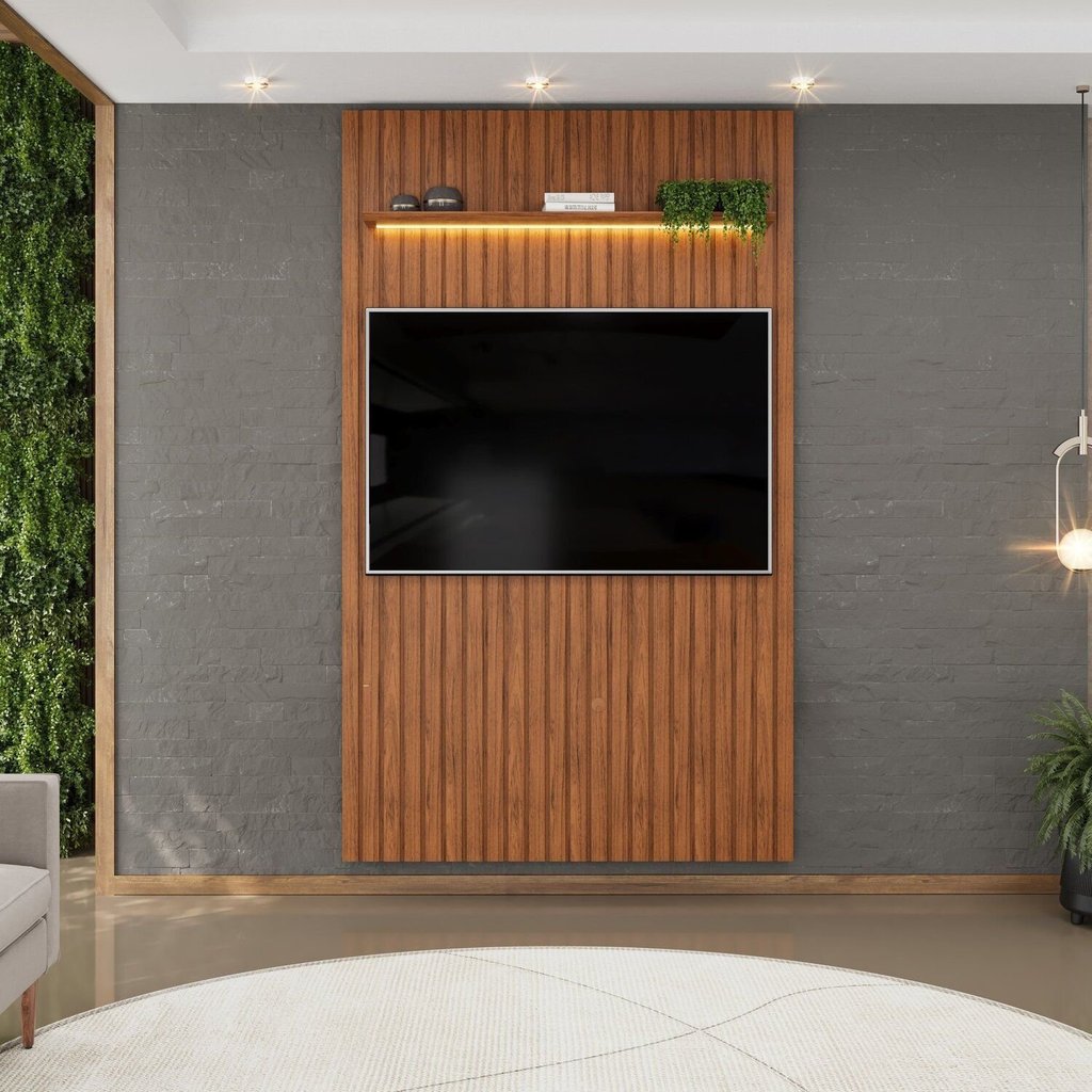 Painel para TV até 60 Polegadas com LED MDF 143cmx240cm Trento Marrom Freijó Freijó