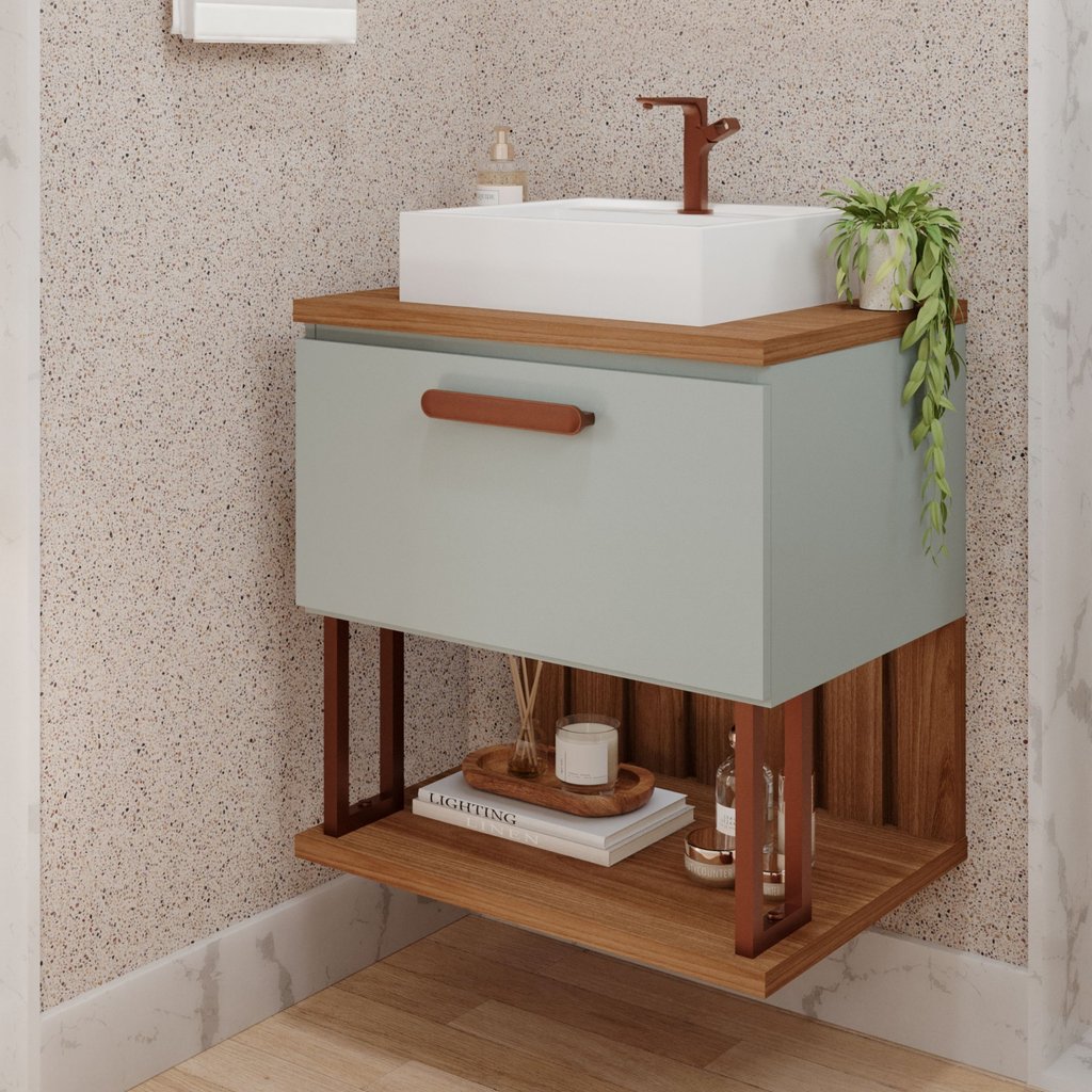Gabinete Suspenso com Cuba 60cm Mari Espresso Móveis Verde/Pistache Pistache