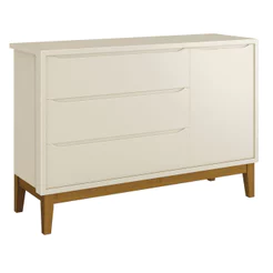 Cômoda Sapateira Quarto Infantil Bebe 3 Gavetas 1 Porta Classic New Areia Fosco com Madeira - Reller