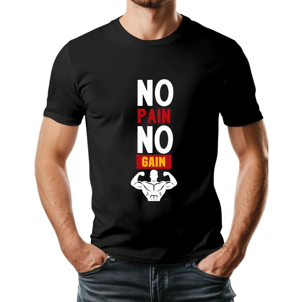 Camiseta Masculina No Pain No Gain Academia Treino Algodão Confortável
