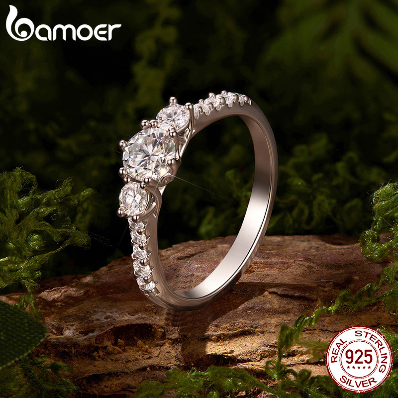 Anel De Moissanite Bamoer 925 Prata Esterlina Brilhante Casamento Com Certificad