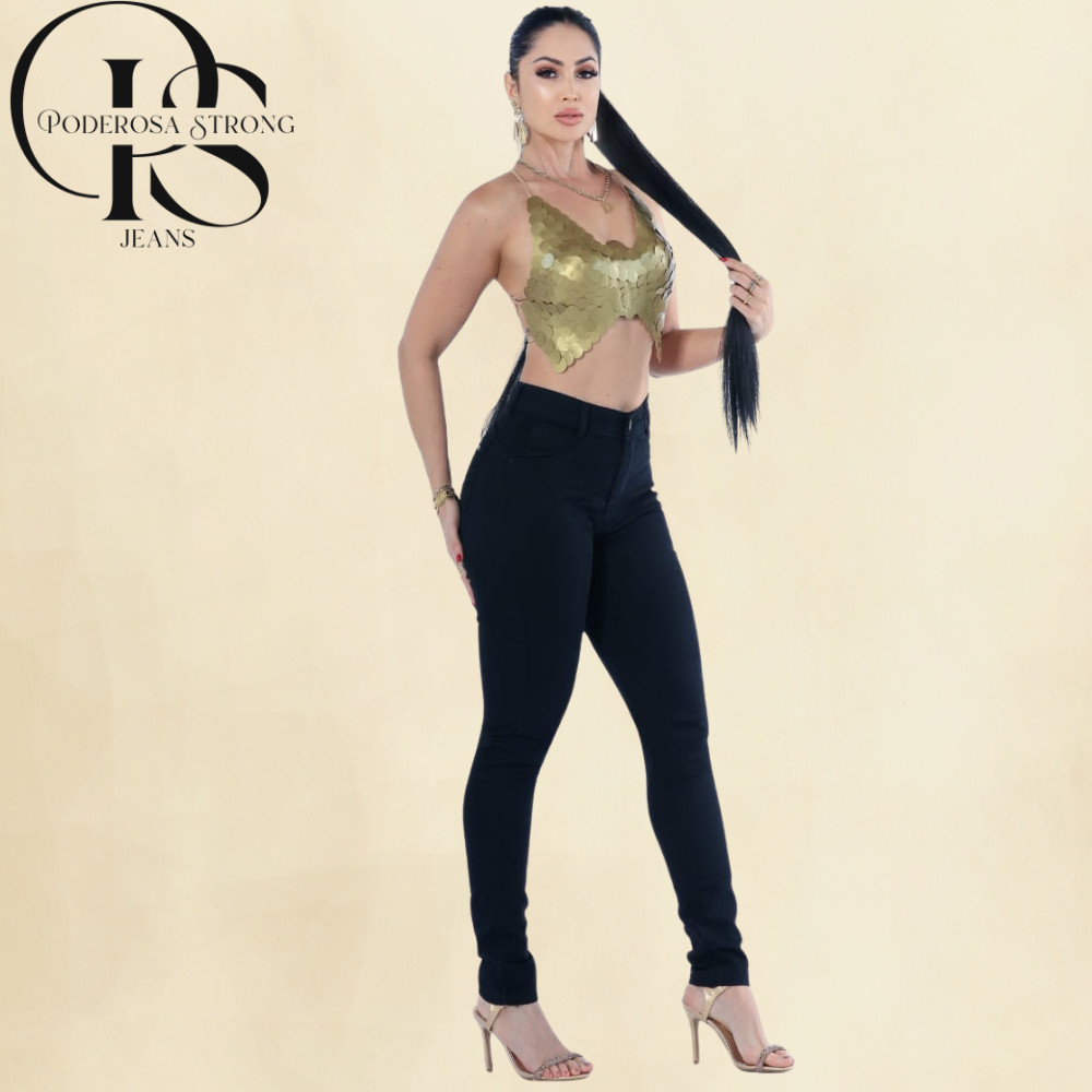 Calça Jeans Preta Feminina Preta Skinny Cintura Alta Preta Premium Com Lycra Modeladora Levanta Bumbum