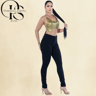 Calça Jeans Preta Feminina Preta Skinny Cintura Alta Preta Premium Com Lycra Modeladora Levanta Bumbum
