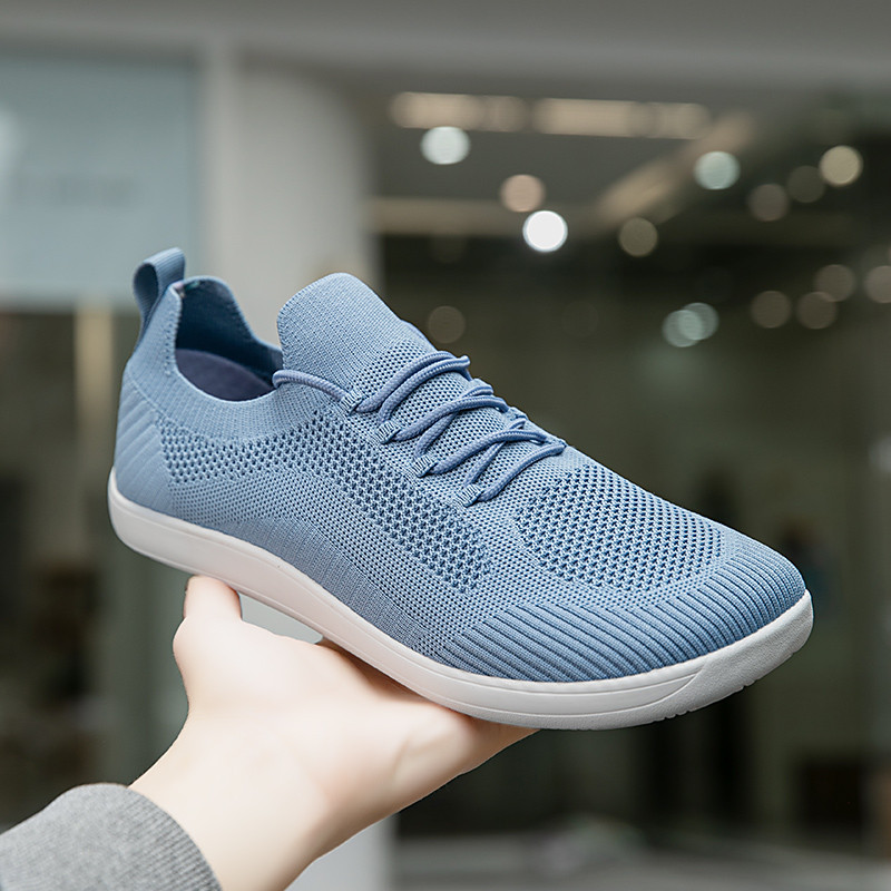Imagem Sapatos casuais de malha elástica azul claro, de ajuste largo, respiráveis, leves, antiderrapantes, com cadarço, para ca
