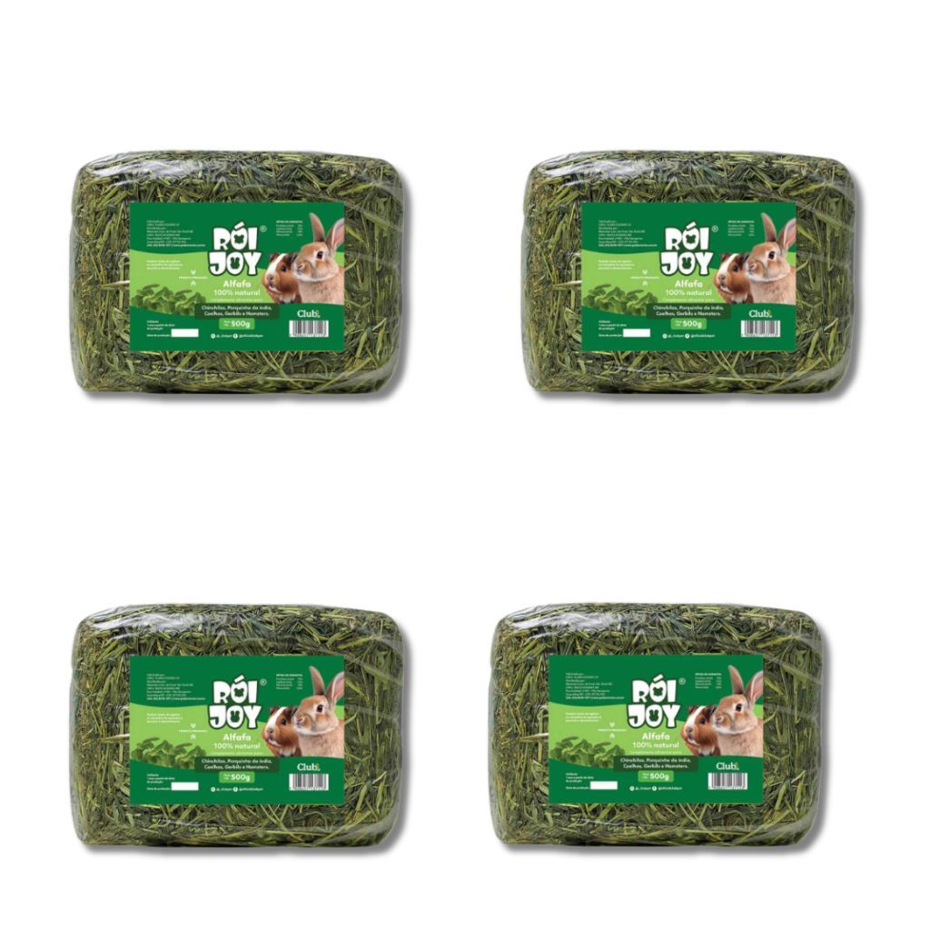 Kit com 4 Alfafa prensada 500g para roedores hamster coelhos Rói Joy