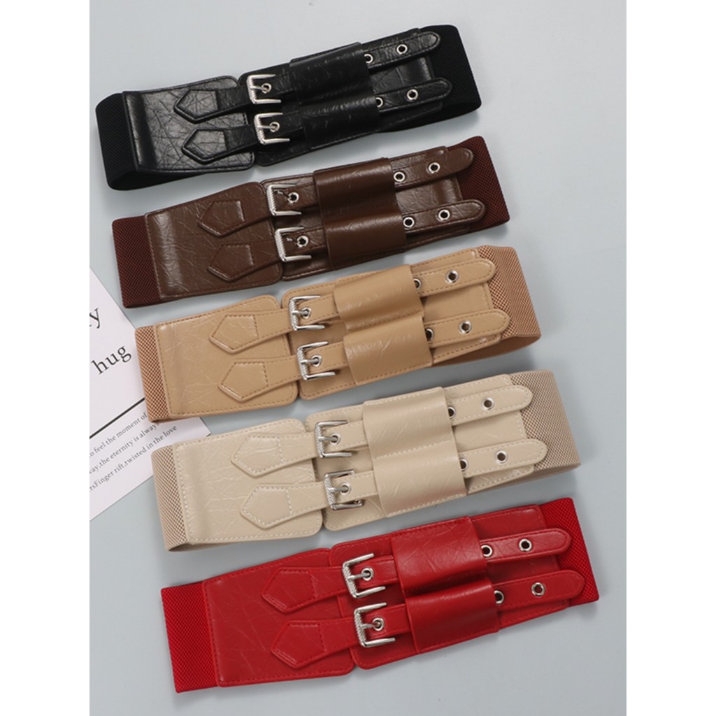 Fivela de pino duplo moda cinto largo senhoras simples cinto elástico All-Match camisa camisola vestido saia cinto preto