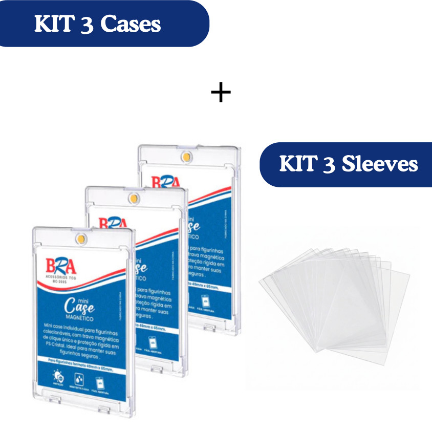 KIT 3 Cases Magnético BRA Tamanho Padrão Figurinhas + 3 Sleeves